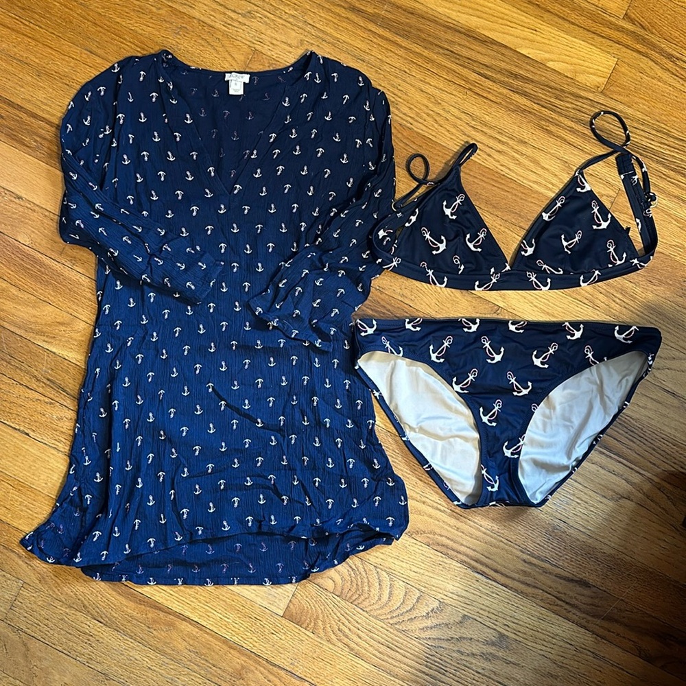 J Crew nautical swimsuit and swimsuit cover